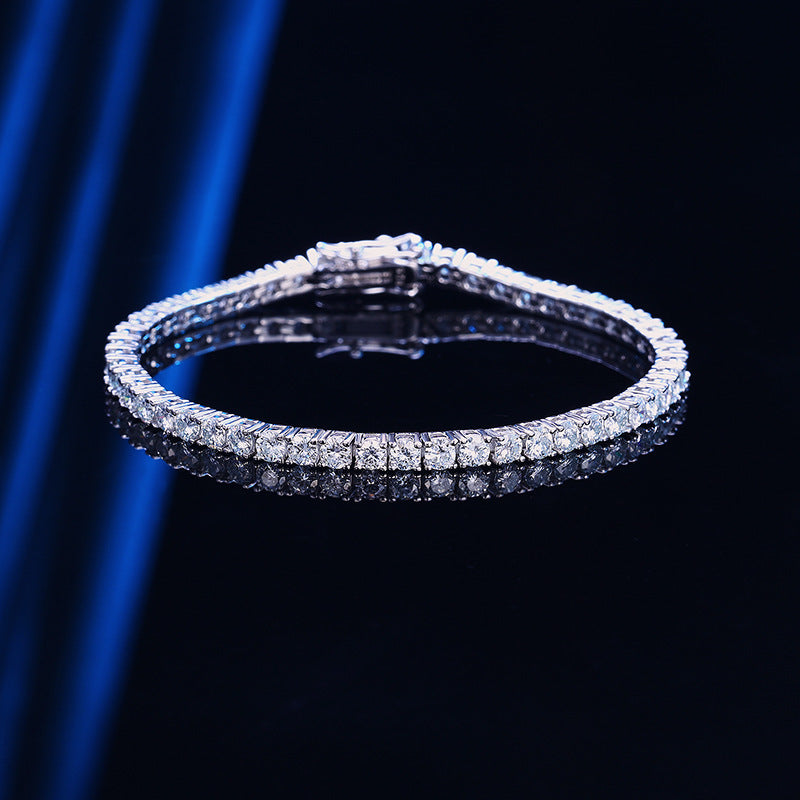 Riviera Bracelet with Tennis Chain and 10-Point Moissanite – S925 Sterling Silver