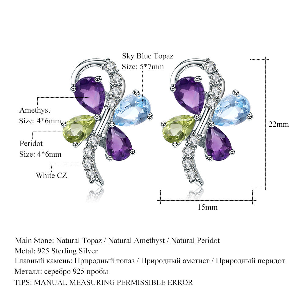 925 Silver Earrings with Butterfly Shaped Gemstone