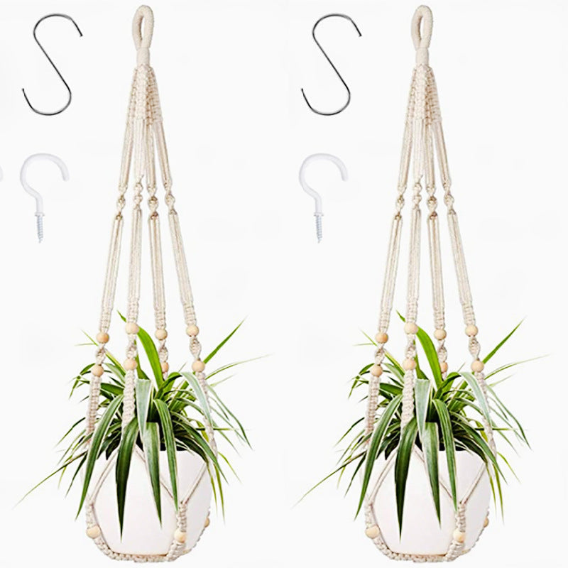 Bolsa de Rede para Vaso de Flores – Estilo Boêmio, Feita à Mão em Cordão de Algodão