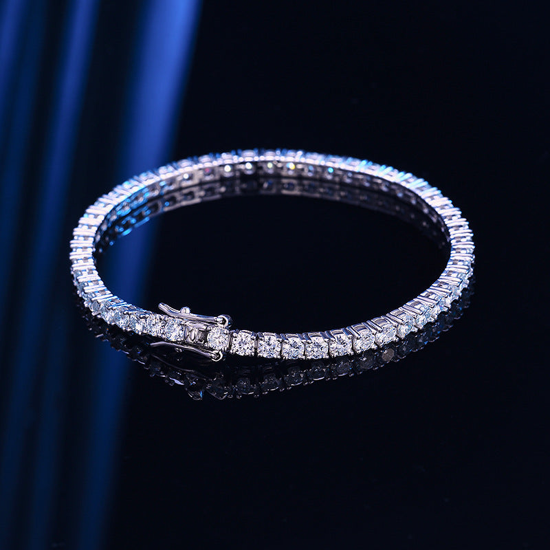 Riviera Bracelet with Tennis Chain and 10-Point Moissanite – S925 Sterling Silver