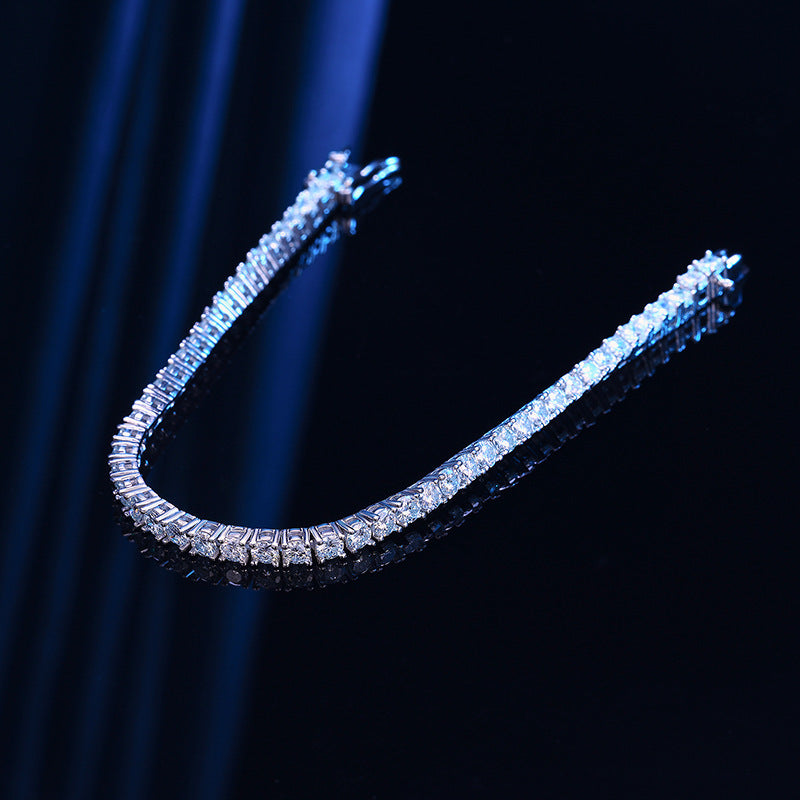 Riviera Bracelet with Tennis Chain and 10-Point Moissanite – S925 Sterling Silver