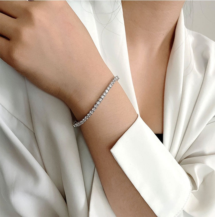 Riviera Bracelet with Tennis Chain and 10-Point Moissanite – S925 Sterling Silver